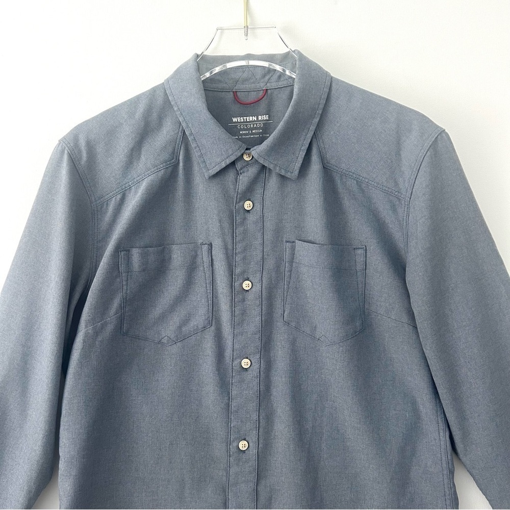 Western Rise Button Down Shirt Blouse Top Tech Travel Gorpcore Gray Size Medium - Picture 3 of 15